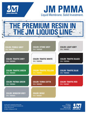 JM PMMA Top Coat and Textured Top Coat Color Chart